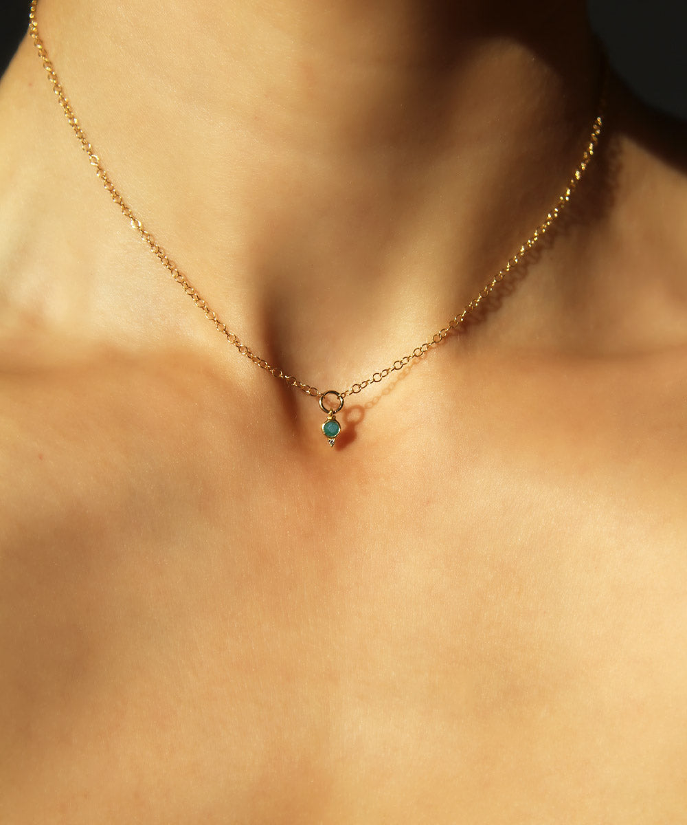 Maison de Femmes May Emerald Birthstone Charm necklaces.