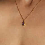 Maison de Femmes gold vermeil February Amethyst Birthstone Necklace worn by woman.