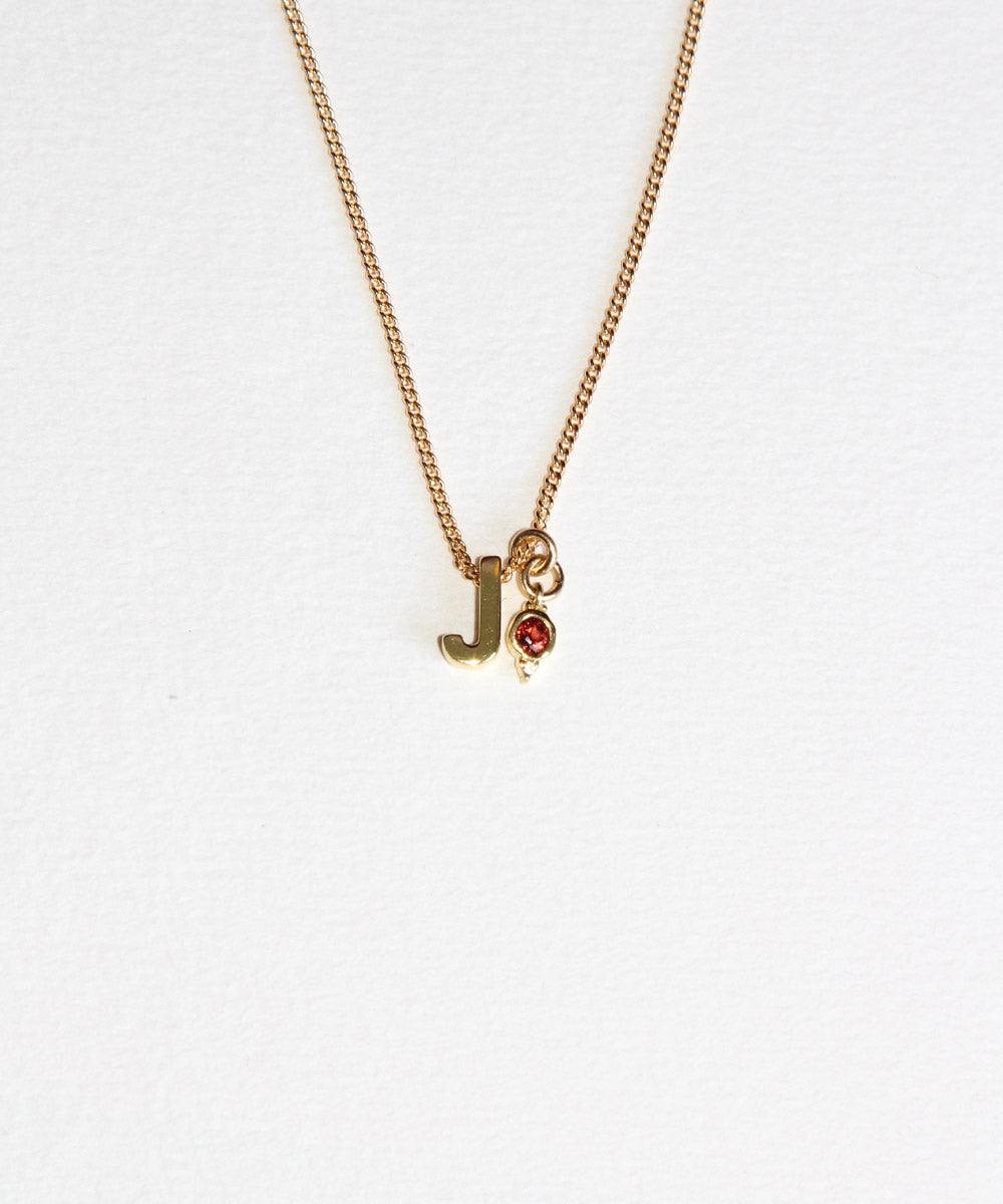 J Initial Necklace with January Garnet Birthstone Charm.