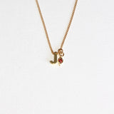 J Initial Necklace with January Garnet Birthstone Charm.