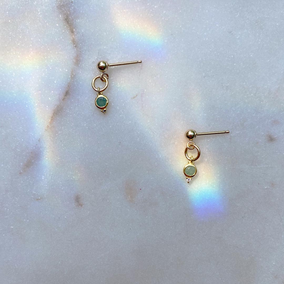 Maison de Femmes May Emerald Birthstone charm stud earrings.