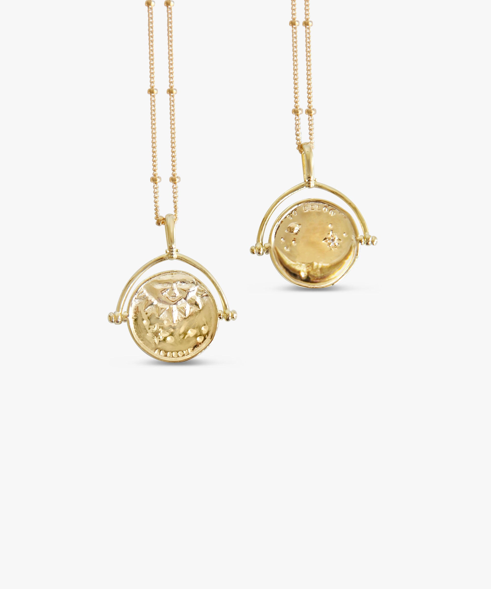 Gold Manifesting As Above So Below Spinner Necklace.