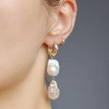 Asteria Pearl Hoop Earrings (Double Pearl)