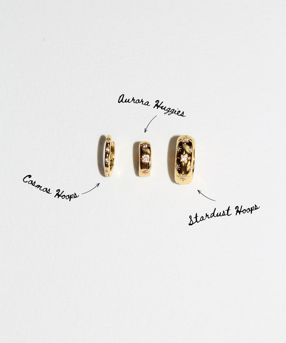 Star Studded Cosmic Celestial Hoop Earrings from the Maison de Femmes Galaxia Collection.