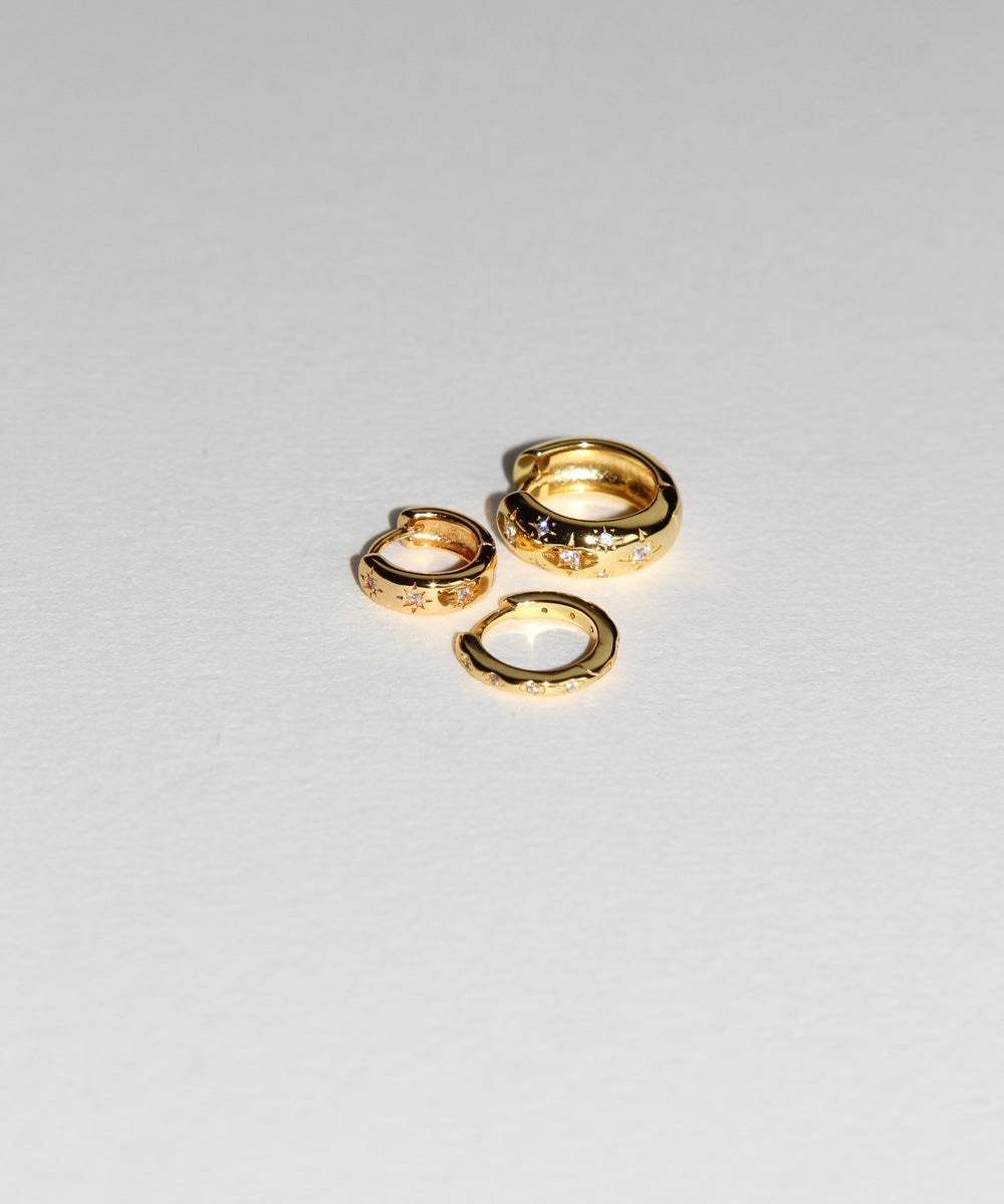 Star Studded Cosmic Celestial Hoop Earrings from the Maison de Femmes Galaxia Collection.