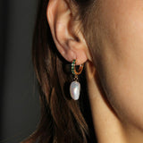 Green CZ Pearl Hoop Earrings