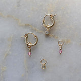 Pink Cat Eye + CZ Crystal Hoop Earrings