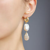Asteria Pearl Hoop Earrings (Double Pearl)