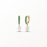 Green CZ Pearl Hoop Earrings