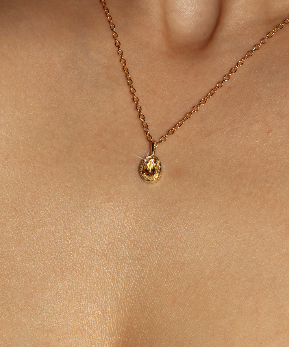 Maison de Femmes gold vermeil November Citrine Birthstone Necklace worn by woman.
