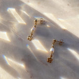 Gold Filled Earrings with freshwater pearls and daisy charms.