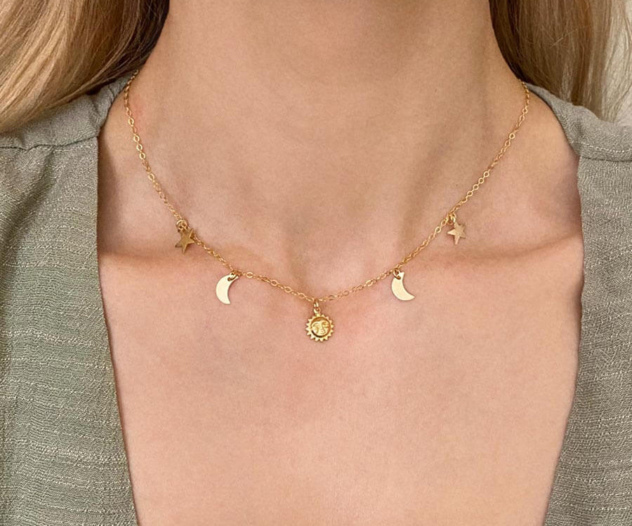 Gold filaled Celestial charm choker necklace.