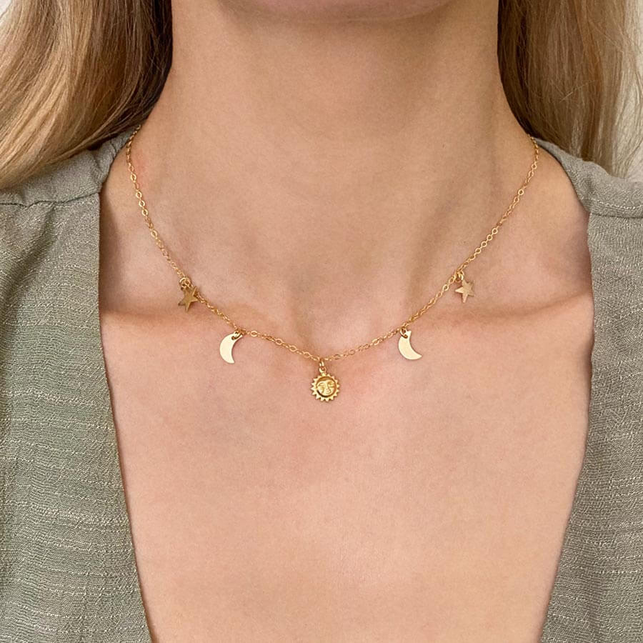 Gold filaled Celestial charm choker necklace.