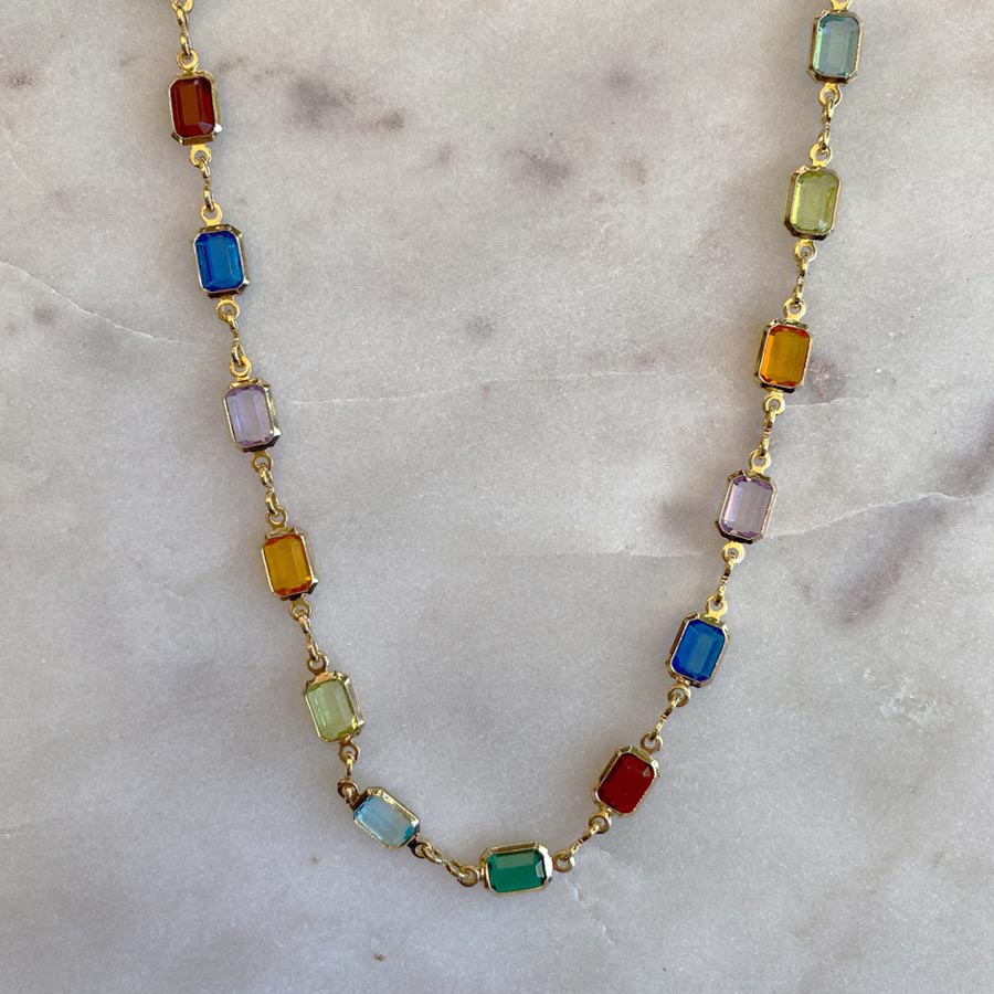 Multicoloured gemstone gold filled necklace