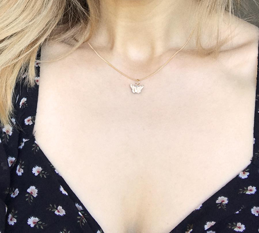 gold filled butterfly charm necklace