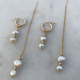 Gold Filled threader and hoop earrings with two freshwater pearls.