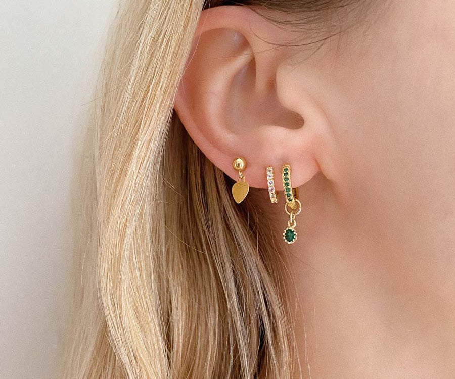 summer love white topaz green ivy earring stack huggies