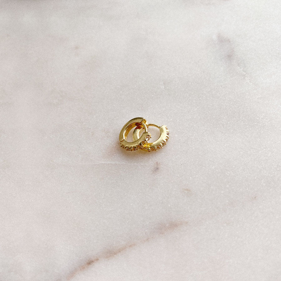 Maison de Femmes White Topaz gold filled huggies.